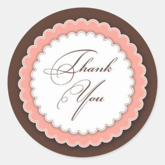 Thank You Pink Brown Classic Round Sticker