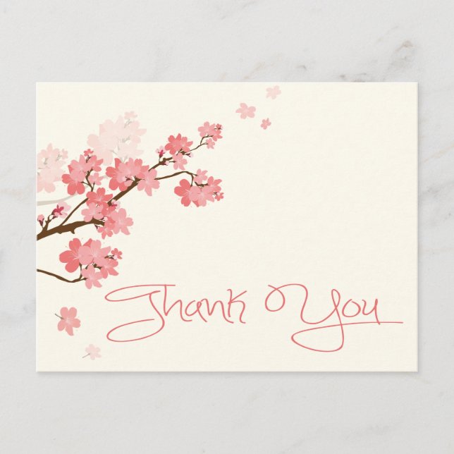 Thank You Pink Cherry Blossom Floral Flower Postcard (Front)