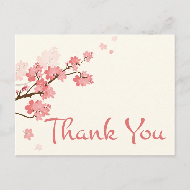 Thank You Pink Cherry Blossom Floral Postcard (Front)