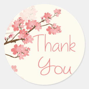 Thank You Pink Cherry Blossom Floral Stickers
