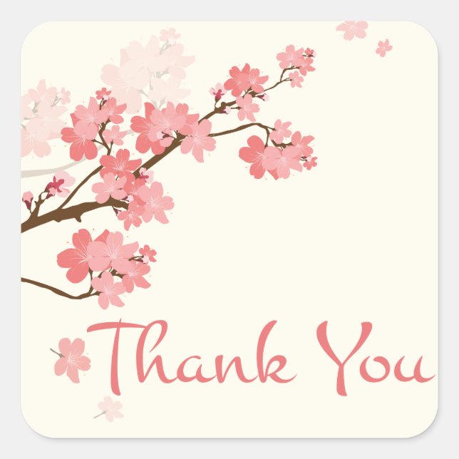 Thank You Pink Cherry Blossom Floral Stickers (Front)