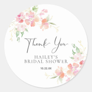 Thank You Pink Coral Floral Bridal Shower Classic Round Sticker
