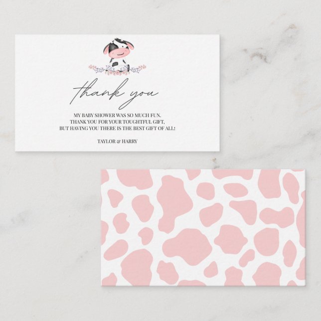 Thank you Pink Cow Rustic Country Girl Baby Shower Enclosure Card (Front/Back)