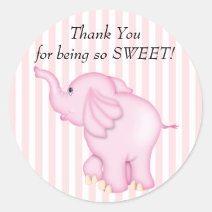 Thank You Pink Elephant Baby Shower Classic Round Sticker