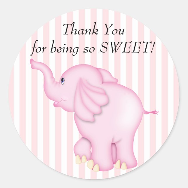 Thank You Pink Elephant Baby Shower Classic Round Sticker (Front)