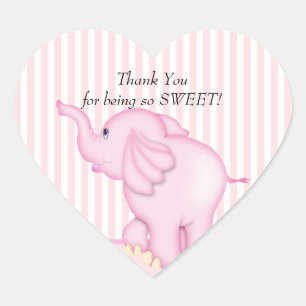 Thank You Pink Elephant Baby Shower Heart sticker