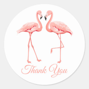 Thank You Pink Flamingo Tropical Wedding Beach Classic Round Sticker