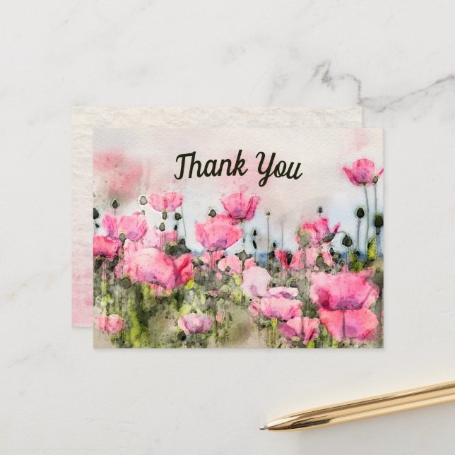 Thank You Pink Floral Watercolor  Postcard (Front/Back In Situ)