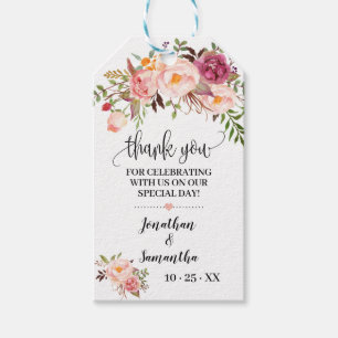 Thank you pink floral wedding favour tag