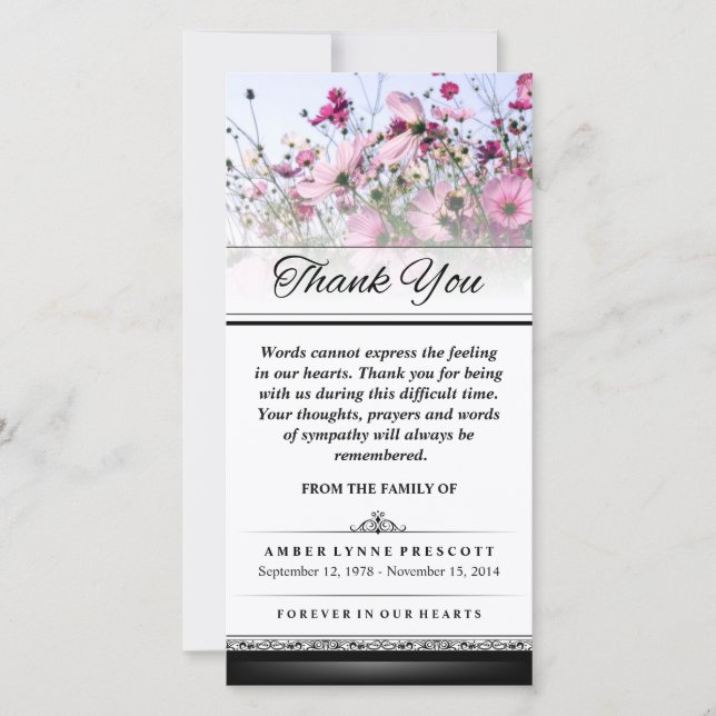 Thank You Pink Flower Field Words Cannot Express Card (Front)