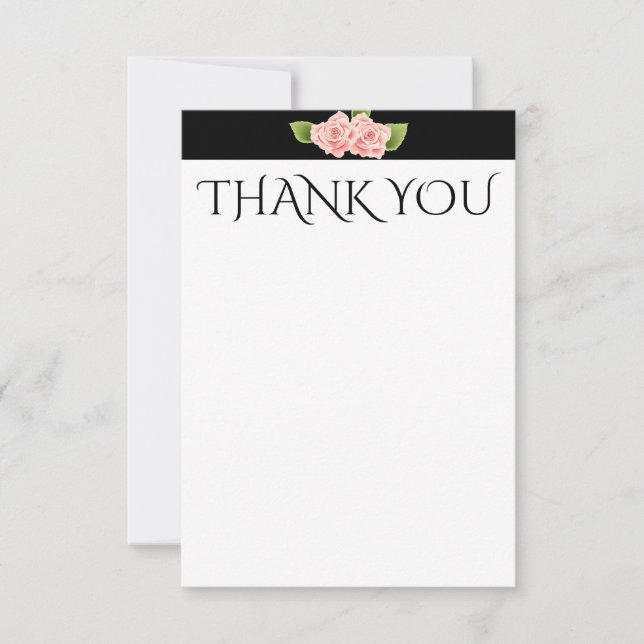 Thank You Pink flowers Black stripe card (Front)