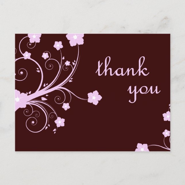 thank you : pink flowers : postcard (Front)