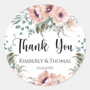 Thank You Pink Flowers Sticker