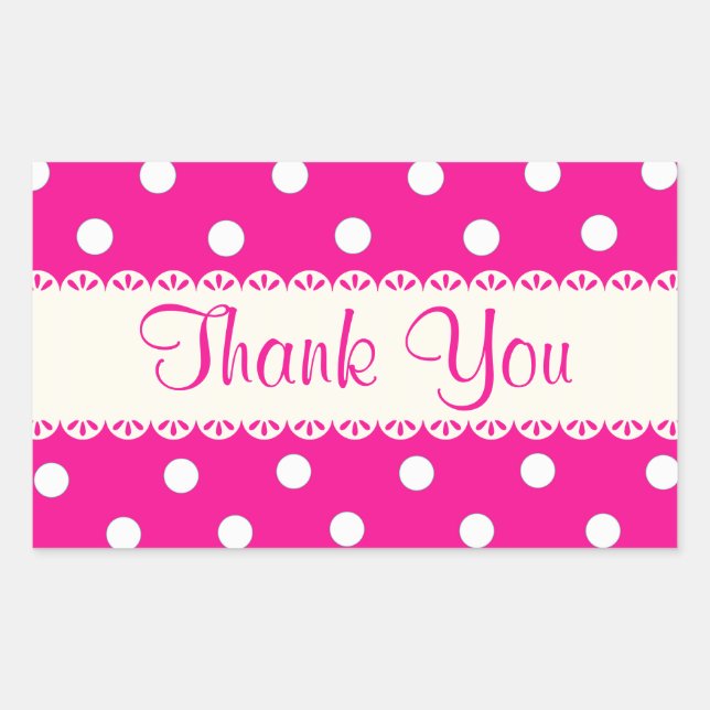 Thank You Pink Fuschia & White Polka Dot Sticker (Front)