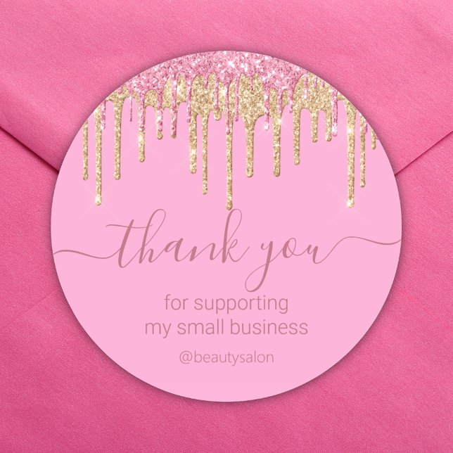 thank you pink gold dripping glitters business  classic round sticker (Creator Uploaded)