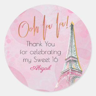 Thank You Pink Gold Paris Eiffel Tower Sweet 16 Classic Round Sticker