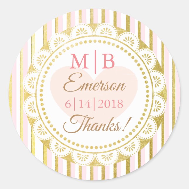 Thank You Pink Gold Personalised Wedding Stickers (Front)