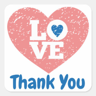 Thank You Pink Heart Grunge Wedding Love Square Sticker
