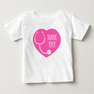 Thank You Pink Heart Stethoscope Baby T-Shirt