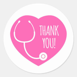 Thank You   Pink Heart Stethoscope Classic Round Sticker