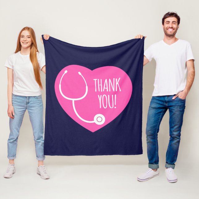 Thank You | Pink Heart Stethoscope Fleece Blanket (In Situ)