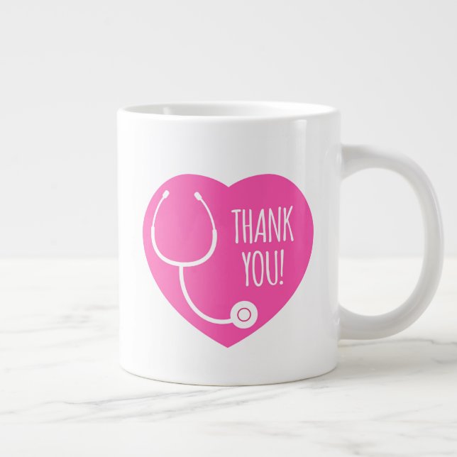 Thank You | Pink Heart Stethoscope Large Coffee Mug (Right)