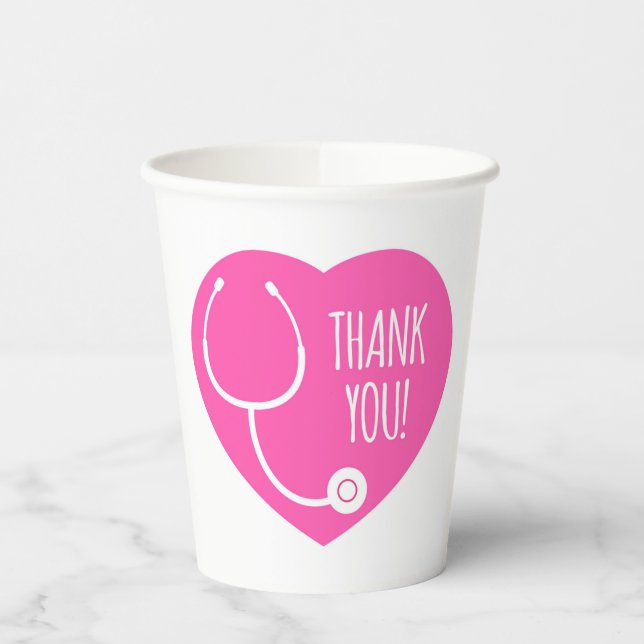 Thank You | Pink Heart Stethoscope Paper Cups (Left)