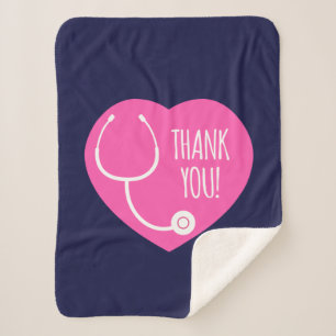 Thank You Pink Heart Stethoscope Sherpa Blanket