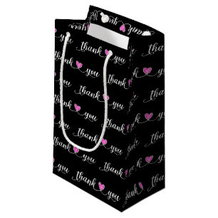 Thank You Pink Hearts On Black Small Gift Bag