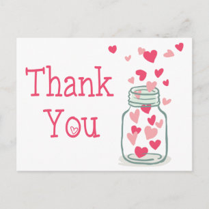 Thank You Pink Hearts Vintage Mason Jar Love Postcard