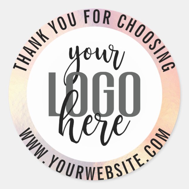 Thank You Pink Holograph Foil Business Logo Classic Round Sticker (Front)