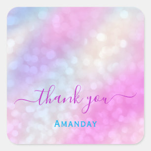 Thank You Pink Holographic Makeup Swweet 16th Square Sticker