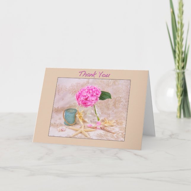 Thank You Pink Hydrangea With Sea Shells Card (Front)