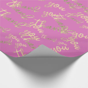 Thank You Pink Kraft  Gold Wedding Birthday Wrapping Paper