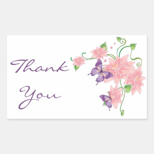 Thank You Pink Lilies Floral Butterfly Stickers