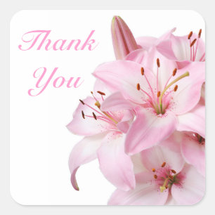 Thank You Pink Lily Floral Greeting Sticker Label