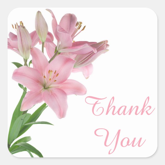 Thank You Pink Lily Floral Sticker / Seal (Front)