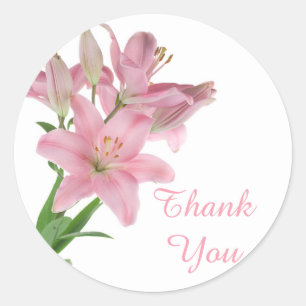Thank You Pink Lily Floral Sticker / Seal
