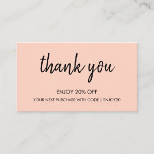 Thank You Pink Modern Minimalist Handwritten Discount Card
