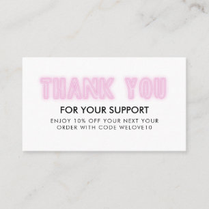 Thank you Pink Neon Instagram Discount Business Card