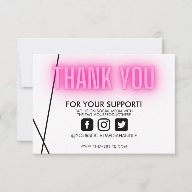Thank you Pink Neon Trendy Custom Media Insert (Front)
