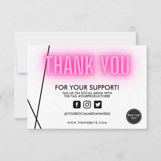 Thank you Pink Neon Trendy Custom Media Insert (Front)