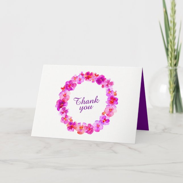 Thank you pink pansy watercolor photo wedding (Front)