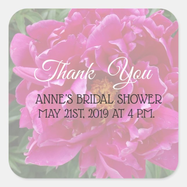 Thank you , Pink Peony Bridal Shower Stickers (Front)
