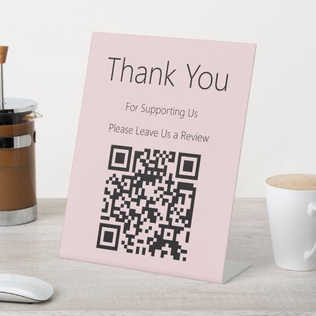 Thank You Pink Please Leave Us a Review QR Code Pedestal Sign (In SItu)