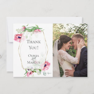 THANK YOU Pink Poppies Botanical PHOTO Frame Card