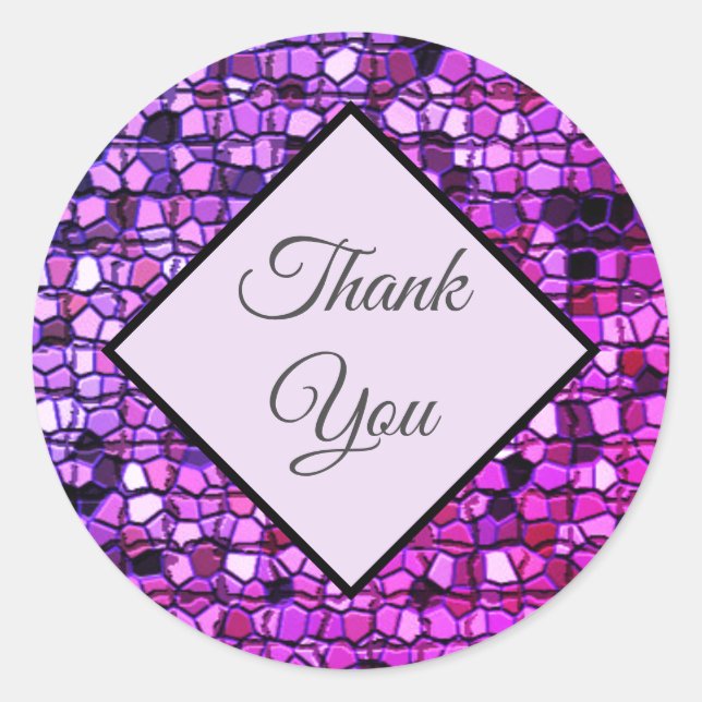 Thank You Pink Purple Mosaic Pattern Appreciation Classic Round Sticker (Front)