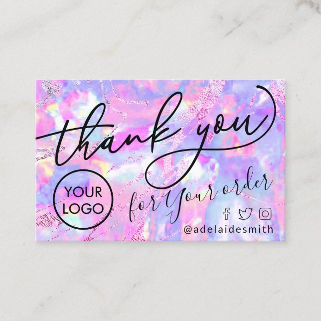 thank you pink purple opal business card (Front)