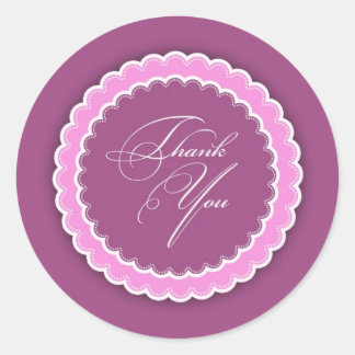 Thank You Pink Purple Polka Classic Round Sticker