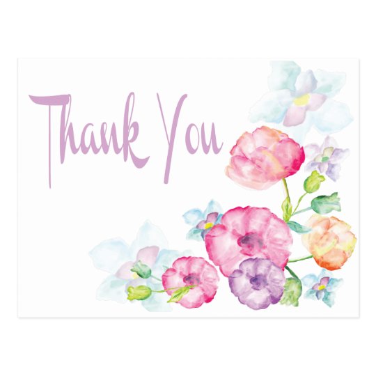 Thank You Pink & Purple Watercolor Flower Postcard